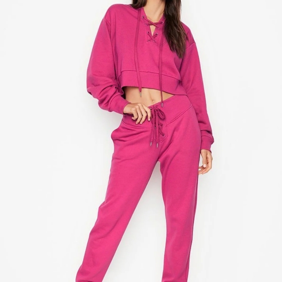 VS Jogger Set Cotton Fleece Lace Up Top & Bottoms - Picture 4 of 7